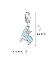 Bling Jewelry Sport Roller Rink Star Dangling Blue Roller Skates Bead Fits European Charm Bracelet For Women Enamel Sterling Silver