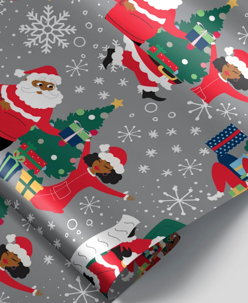 Black Paper Party Silver Papa and Holly Foil Gift Wrap