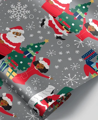 Black Paper Party Silver Papa and Holly Foil Gift Wrap