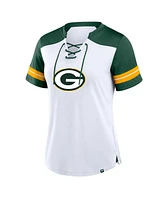 Fanatics Women's White/Green Green Bay Packers Foiled Primary Lace-Up T-Shirt