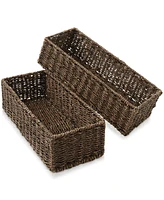 Casafield Bathroom Storage Baskets - Set of 2, Natural Water Hyacinth, 15.75" W x 11.25" D 3.25" H, Woven Toilet Paper, Tissue, Shelving Bins