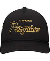 Mitchell & Ness Men's Black Pittsburgh Penguins Script Side Patch Trucker Adjustable Hat