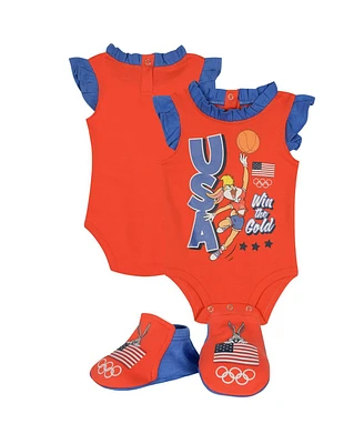 Outerstuff Newborn Baby Boys and Girls Red Team Usa Looney Tunes Bodysuit Bootie Set