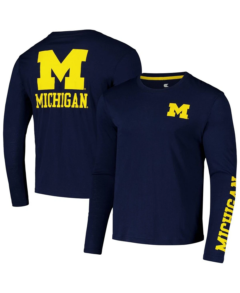 Colosseum Men's Navy Michigan Wolverines Logo Lockup 3-Hit Active Blend Long Sleeve T-Shirt