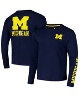 Colosseum Men's Navy Michigan Wolverines Logo Lockup 3-Hit Active Blend Long Sleeve T-Shirt