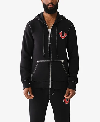 True Religion Men's Big T Cross Stitch Zip Up Hoodie