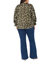 Vince Camuto Plus Printed Split-Neck Blouson-Sleeve Top