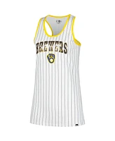 New Era Women's White Milwaukee Brewers Sequin Pinstripe Racerback Tank Top