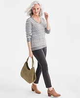 Style & Co Women's Cotton Striped Cable-Knit V-Neck Sweater, Created for Macy's