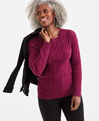 Style & Co Petite Cotton Cable-Knit Crewneck Sweater, Created for Macy's