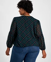 Tommy Hilfiger Plus Long-Sleeve Plaid Bubble Top