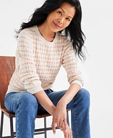 Style & Co Women's Cotton Striped Cable-Knit Sweater, Created for Macy's