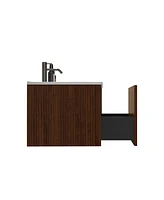 Etna 30" Striped Walnut Vanity w/ White Ceramic Sink