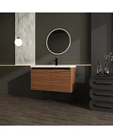 36" Brown Bathroom Vanity with Resin Sink and Cabinet