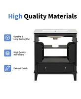 30" Vanity with Sink, Solid Wood & Mdf Cabinet, Doors & Drawer