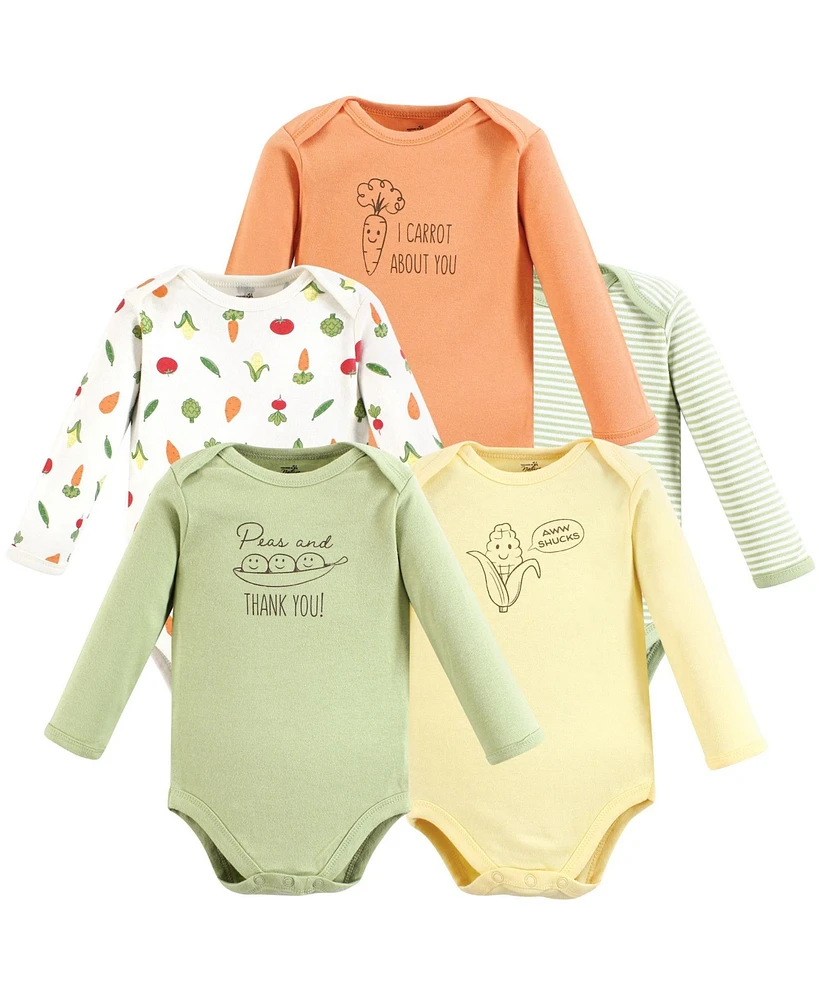 Touched by Nature Baby Boys Organic Cotton Long-Sleeve Bodysuits, Peas And Thank You, 6-9 Months