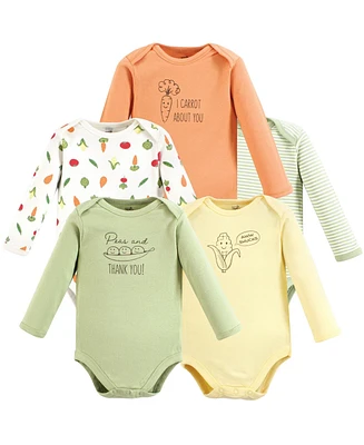 Touched by Nature Baby Boys Organic Cotton Long-Sleeve Bodysuits, Peas And Thank You, 0-3 Months