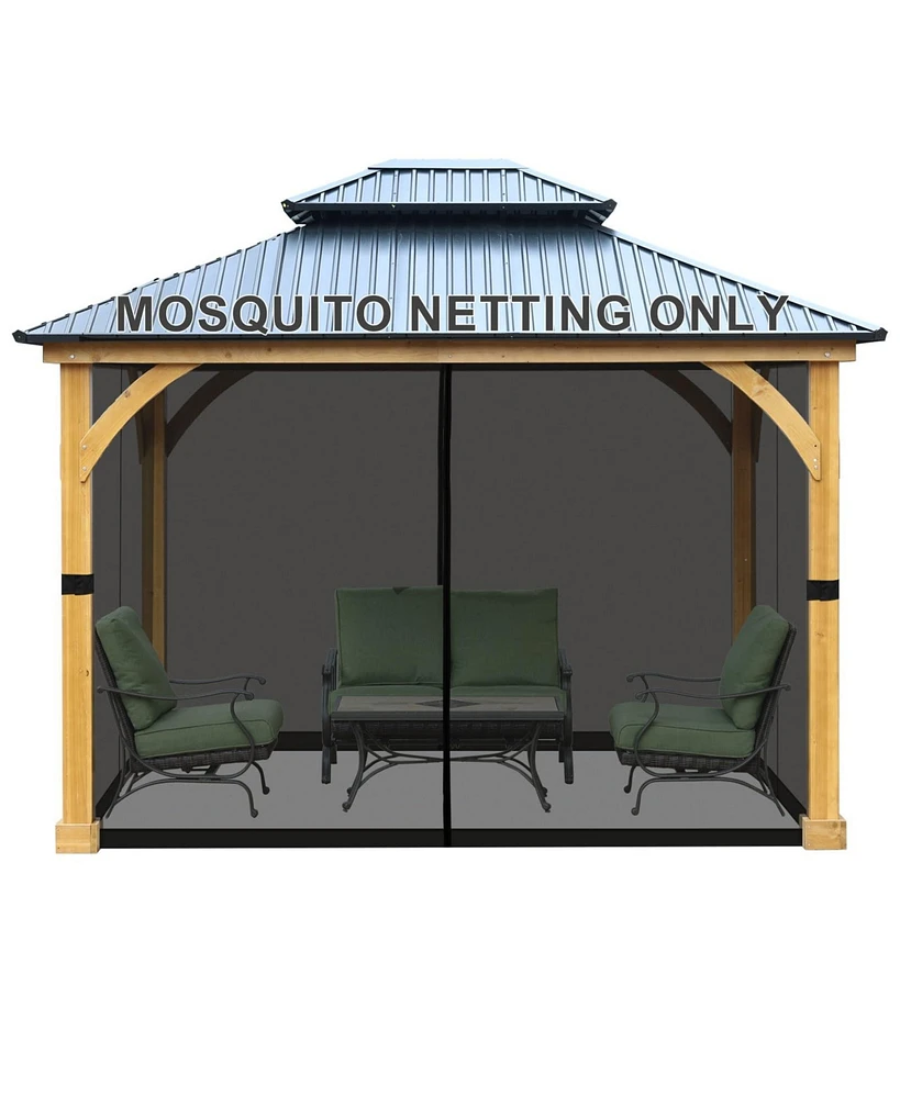 Aoodor Universal 10 x 13 ft. Gazebo Replacement Mosquito Netting Screen 4-Panel Sidewalls with Double Zipper for Patio Backyard Deck and Lawns (Only N