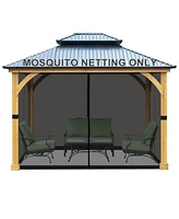 Aoodor Universal 10 x 13 ft. Gazebo Replacement Mosquito Netting Screen 4-Panel Sidewalls with Double Zipper for Patio Backyard Deck and Lawns (Only N