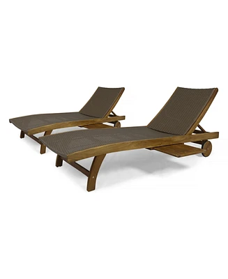 Simplie Fun Acacia Wood Chaise Lounge With Pull-Out Tray