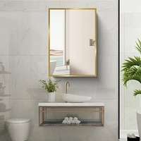 Golden Framed White Bathroom Medicine Cabinet (16x28in)