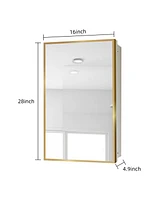 Streamdale Furniture Golden Framed White Bathroom Medicine Cabinet (16x28in)