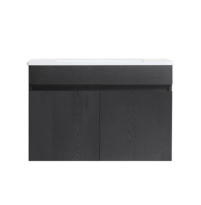 Simplie Fun 30" Wall-Mounted Vanity with Ceramic Sink, Soft-Close Doors, Black