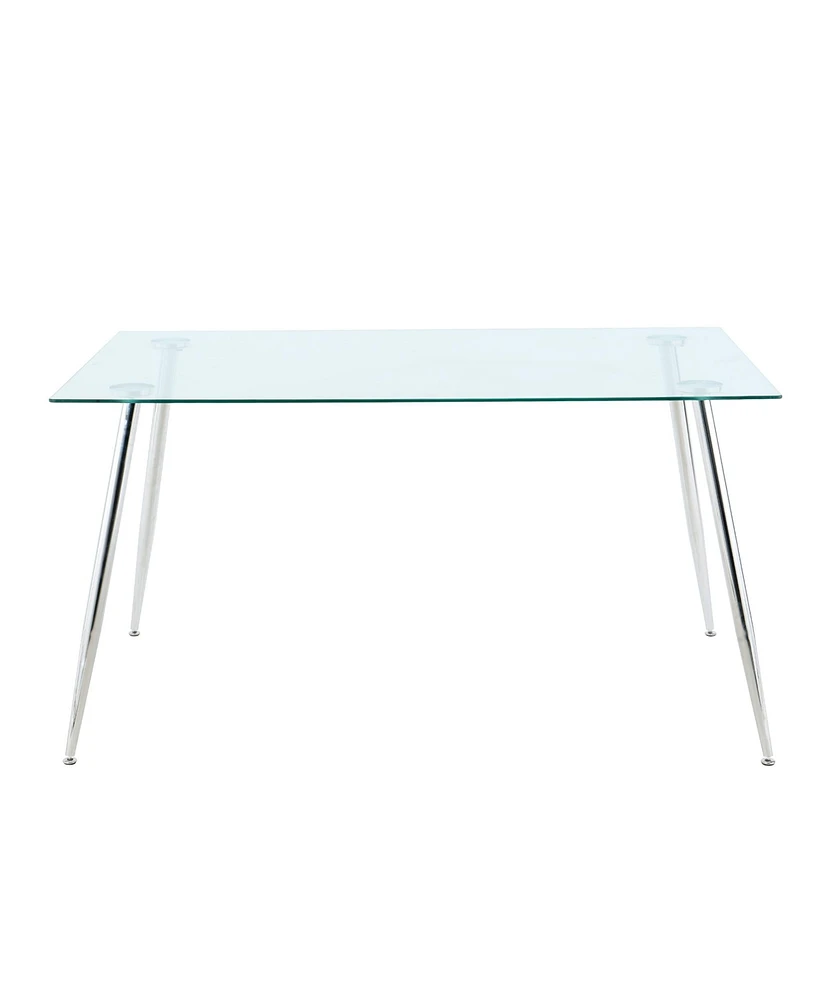 Simplie Fun Modern 63" Glass Dining Table, Tempered Glass Top, Metal Legs