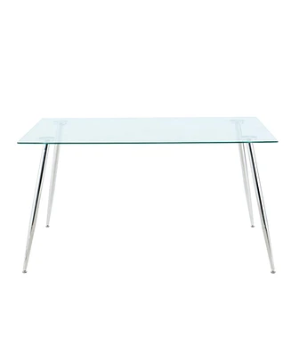 Simplie Fun Modern 63" Glass Dining Table, Tempered Glass Top, Metal Legs