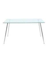 Simplie Fun Modern 63" Glass Dining Table, Tempered Glass Top, Metal Legs