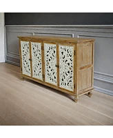 Simplie Fun Farmhouse Sideboard with Carved Doors and Storage