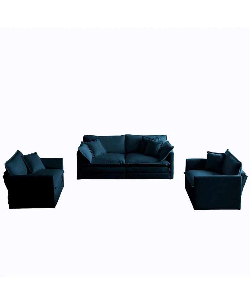 Simplie Fun 3-Piece Chenille Sofa Set with Armchairs, Flexible and Comfortable