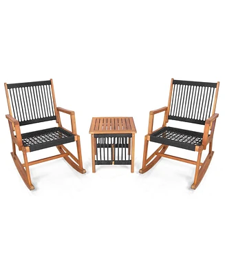 Slickblue 3 Pieces Acacia Wood Rocking Bistro Set