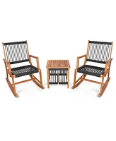 Slickblue 3 Pieces Acacia Wood Rocking Bistro Set