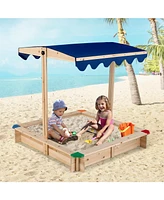 Slickblue Kids Wooden Sandbox with Height Adjustable and Rotatable Canopy Outdoor Playset