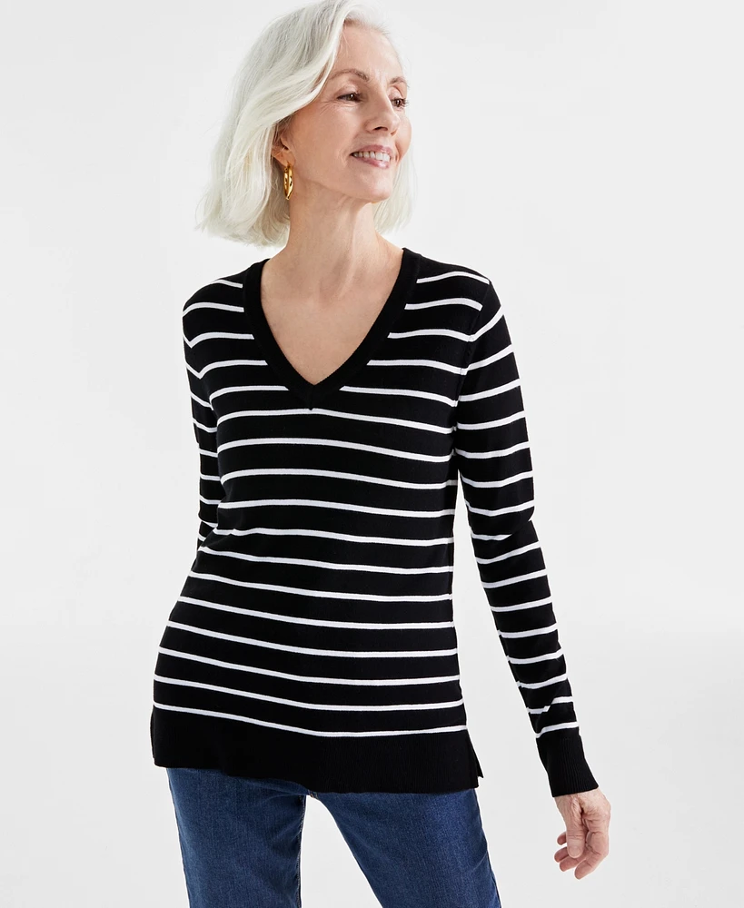 Style & Co Women's Striped V-Neck Sweater, Created for Macy's