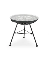 Nusa Modern Rattan Side Table With Tempered Glass Top