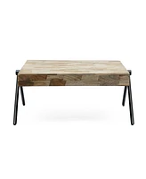 Simplie Fun Industrial Mango Wood Coffee Table With V-Shaped Legs