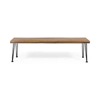 Modern Industrial Acacia Wood Bench With Hairpin Legs