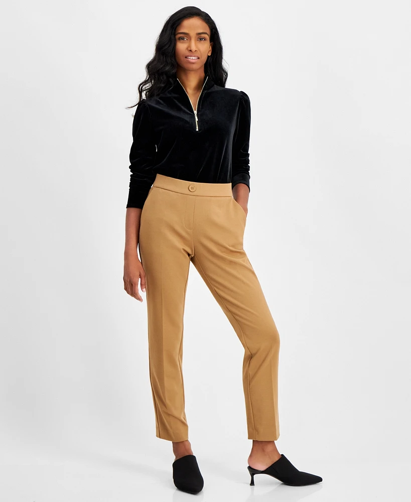 Ak Anne Klein Petite Mid-Rise Pull-On Straight-Leg Pants