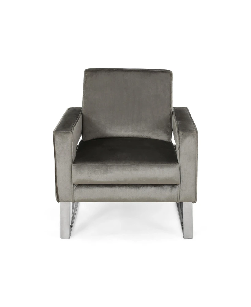 Simplie Fun Modern Glam Velvet Club Chair With Geometric Arms And Silver Accents