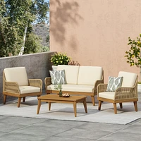 Acacia Wood Chat Set With Rope Weave And Water-Resistant Cushions