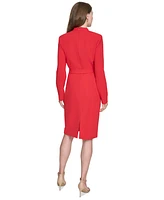 Halston Women's V-Neck Belted Long-Sleeve Sheath Dress