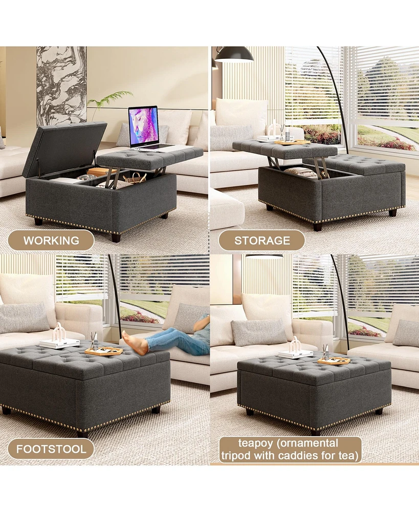 Streamdale Furniture Oversized Storage Square Ottoman with Double Door Storage