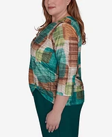 Alfred Dunner Plus Emerald Isle Colorblock Texture Top