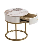 Sintered Stone Round Nightstand with Drawer