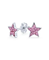 Bling Jewelry Usa American Patriotic Rock Star Sparkling Pave Crystals Pink Celestial Stars Stud Earrings For Women Sterling Silver