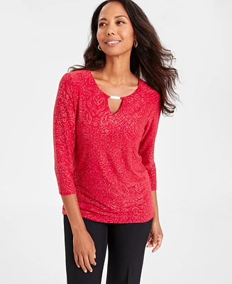 Jm Collection Petite Glitter Jacquard Keyhole Top, Created for Macy's