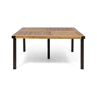 Lankershim 64: Modern Industrial Dining Table With Acacia Wood And Slat Design