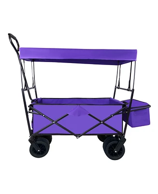 Simplie Fun Folding Wagon with Canopy, All-Terrain Wheels, and Storage